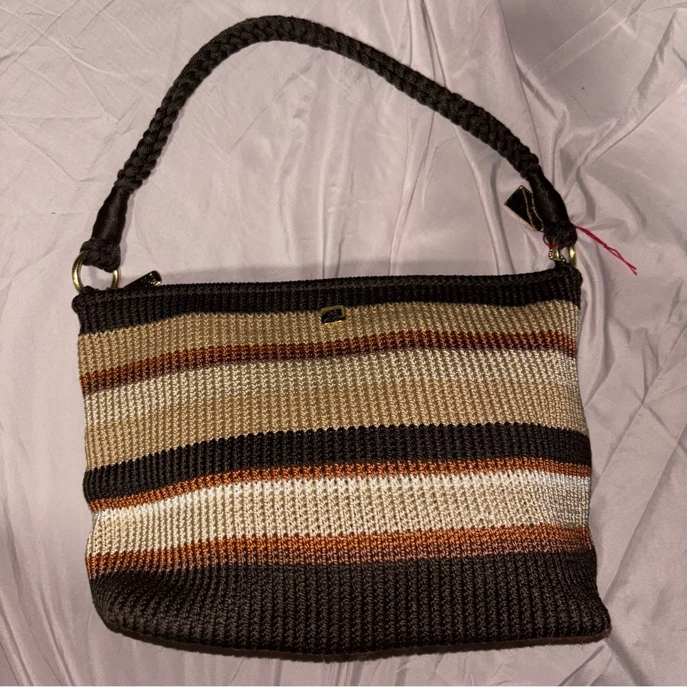 Lina Elegant Striped Shoulder Bag in Brown and Tan